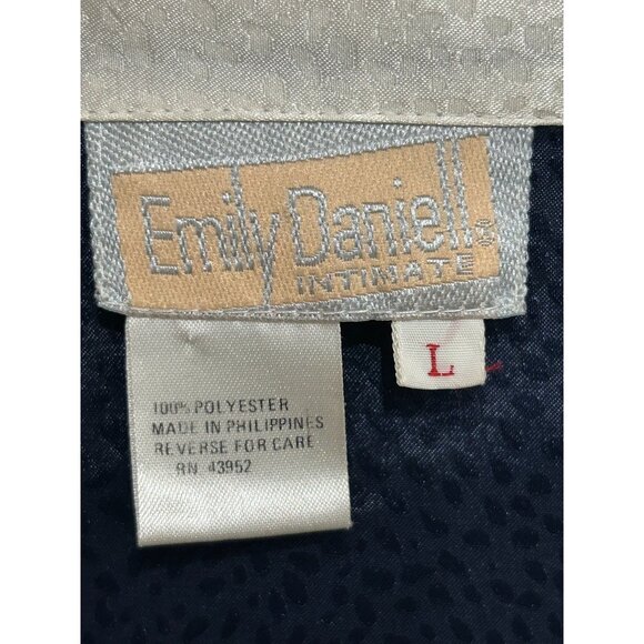 Vintage Emily Daniel Intimate Navy and White Robe With Belt SZ Large - Picture 6 of 9